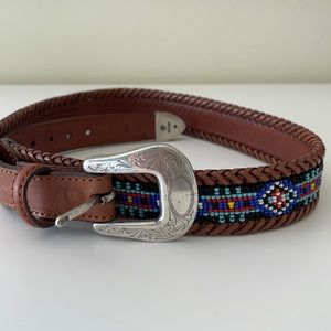 Eddie Bauer 1993 Brown  Leather Beaded Western Belt Size 30